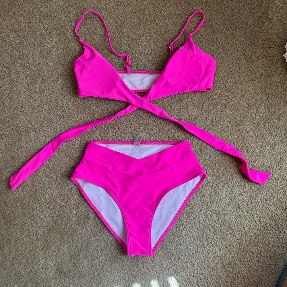 Hot Pink Wrap Bikini Set